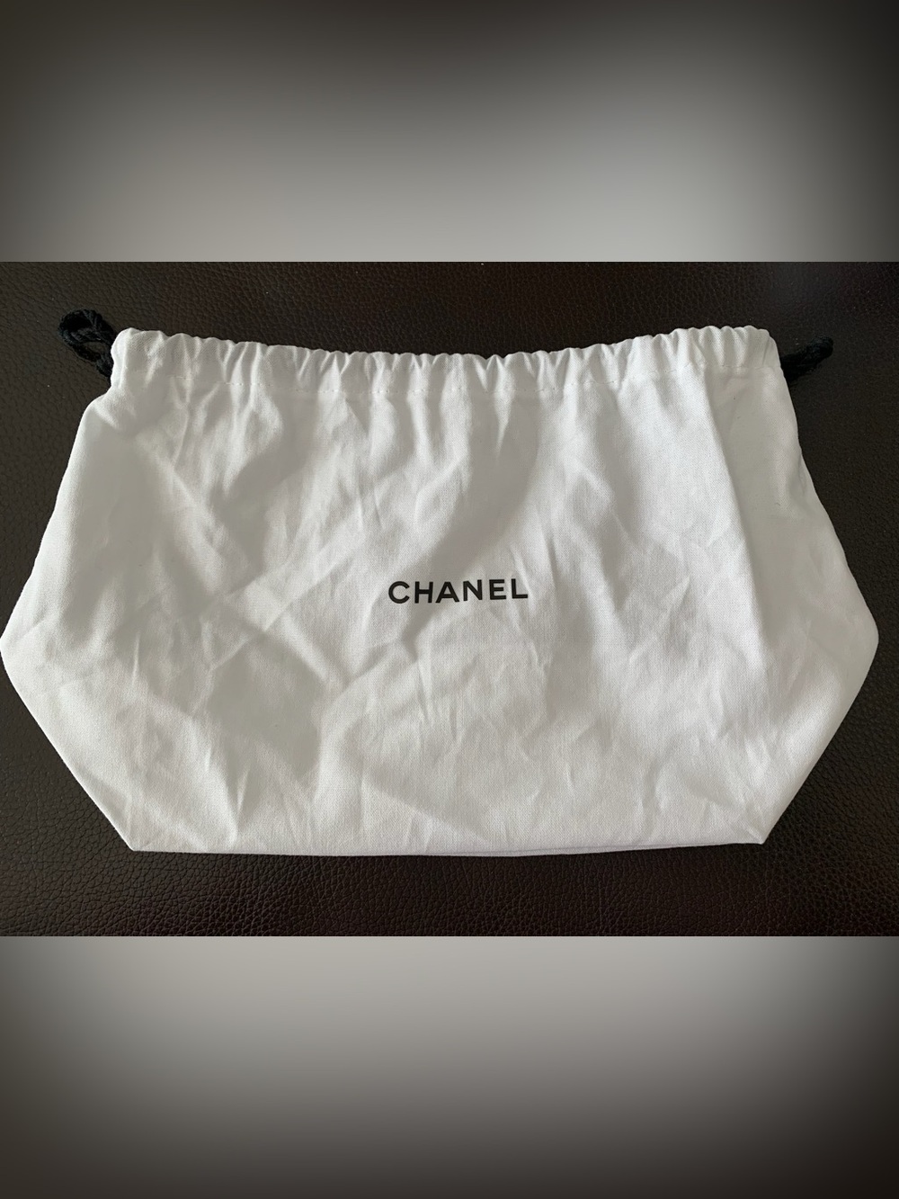 Authentic Chanel Dust Bag Storage Bag White Drawstring Med 12” x 7.25” PERFECT